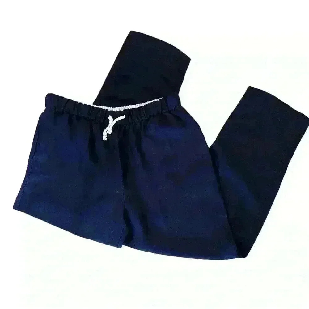 Zara Navy Linen-Blend High-Waist Drawstring Trouser Pant Size Small EUC Pockets - Picture 2 of 12